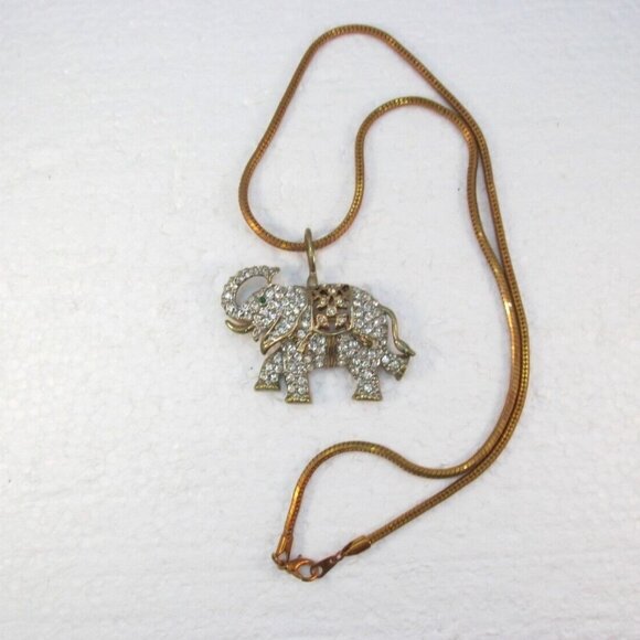 Vintage Rhinestone Good Luck Elephant Combo Brooch Pendant Necklace - Picture 6 of 16